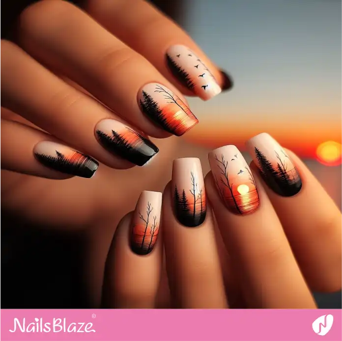Silhouette Forest Nails Sunset Design | Love the Forest Nails - NB2878